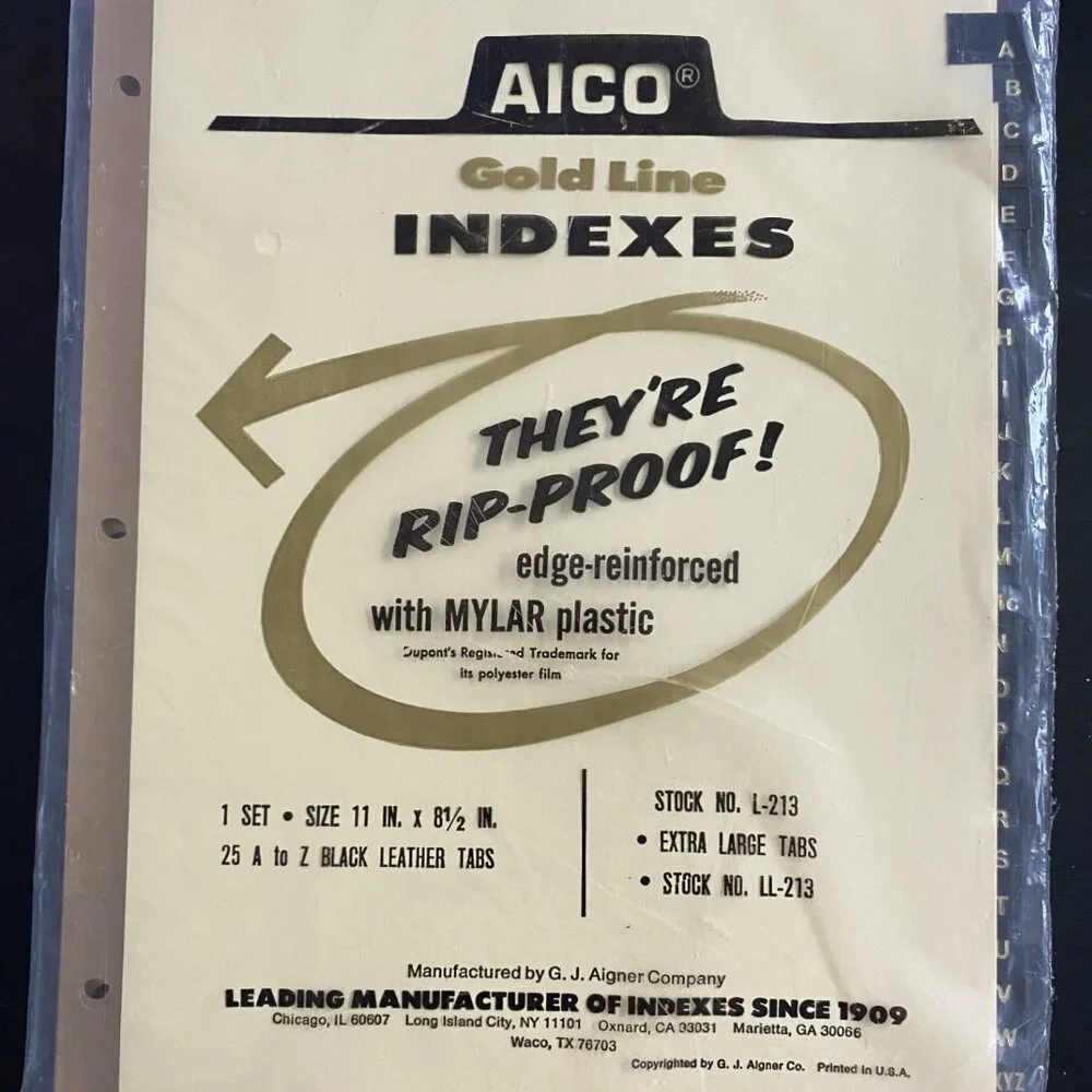 Vintage '80s Mylar Index Set – Tear-Proof Tabs & Sleek Style